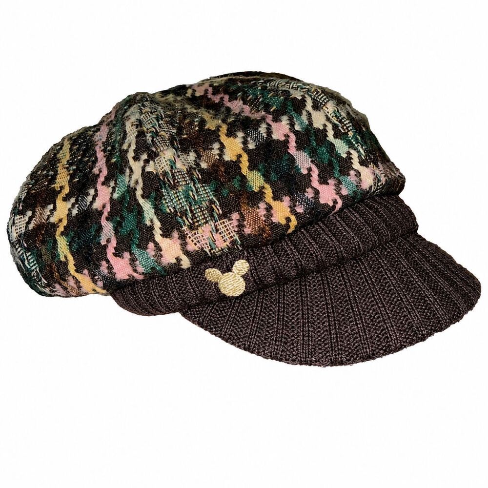Disney Vintage Cabbie Newsboy Hat Tweed Knit Y2K Mickey Beret Cap Peaky Blinders